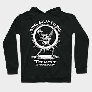 Total Solar Eclipse 2024 Texas Skeleton Electric Guitar Hoodie